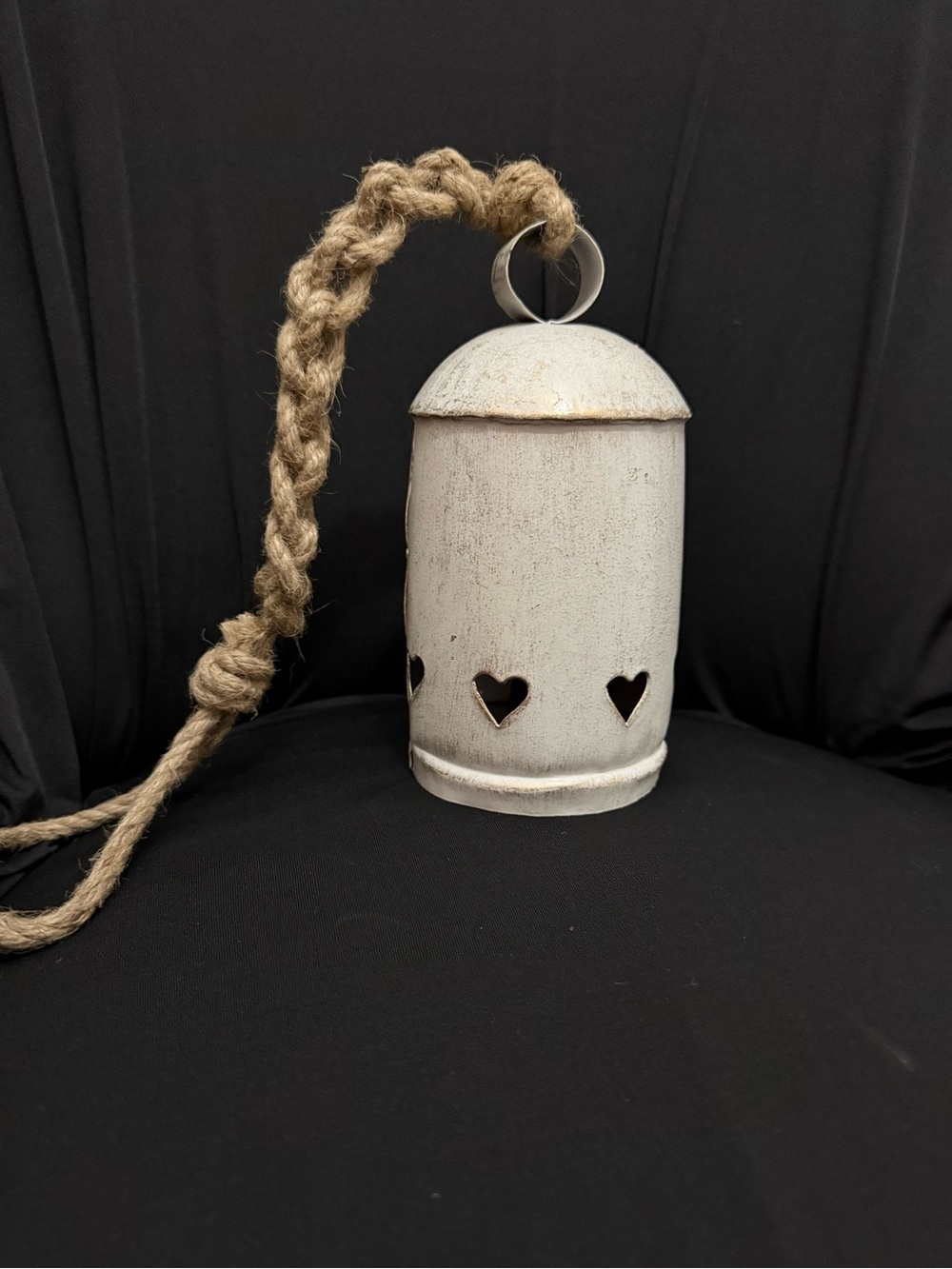 Rustic White Heart Lantern with Rope Hanger - Unbranded